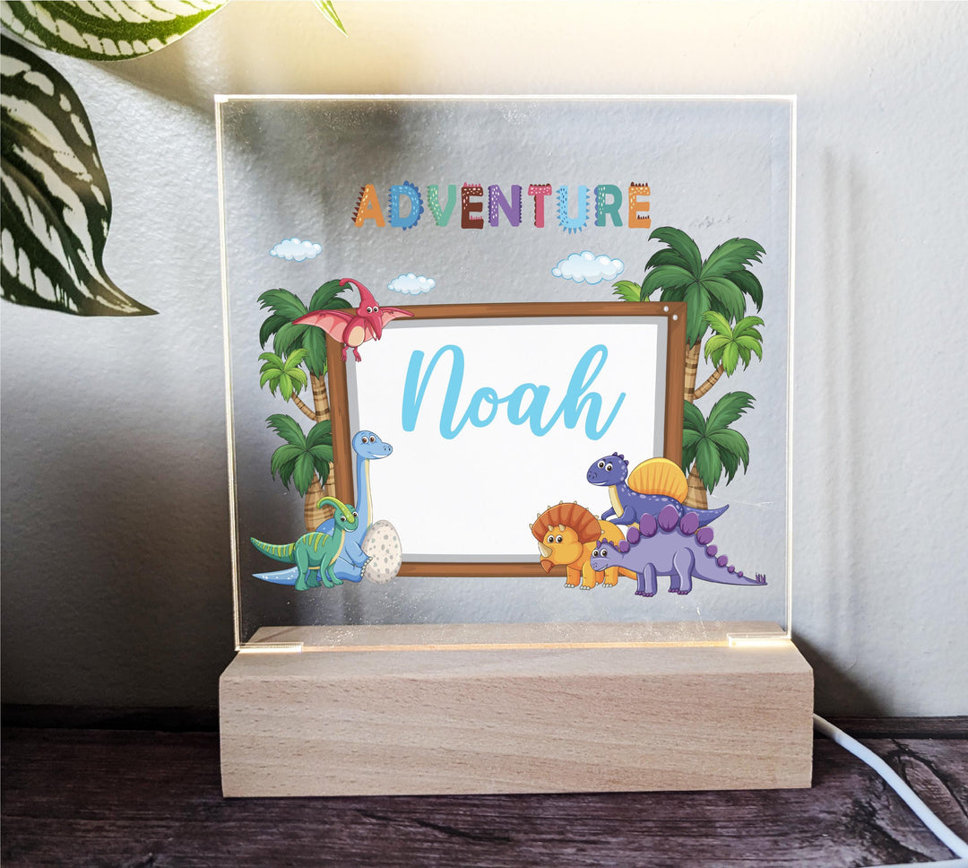 Holiday Nursery Lamp for Boys Bedroom D&#233;cor Personalized Dinosaur LED Night Light • Custom Kids Birthday Gift