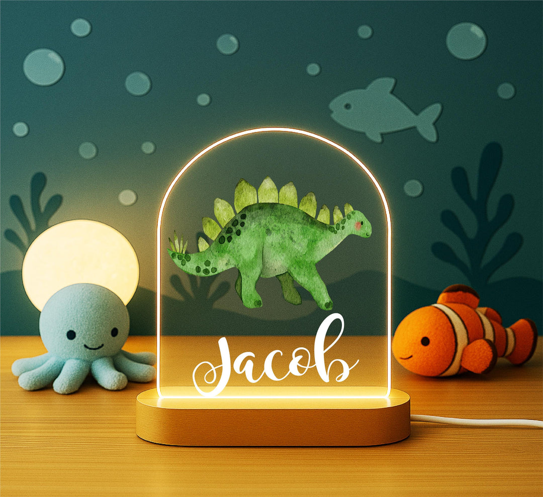 Personalized Stegosaurus Night Light, Custom Name, Boys Gift
