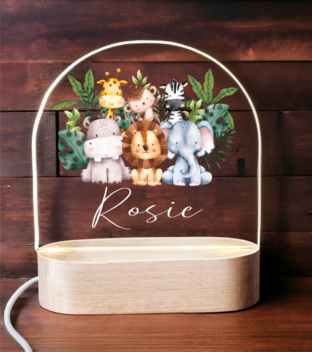 Personalized Safari LED Night Light • Custom Kids Birthday Gift • Holiday Nursery Lamp with Jungle Animal Design