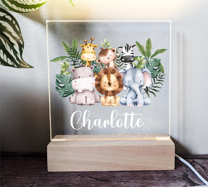 Personalized Safari LED Night Light • Custom Kids Birthday Gift • Holiday Nursery Lamp with Jungle Animal Design