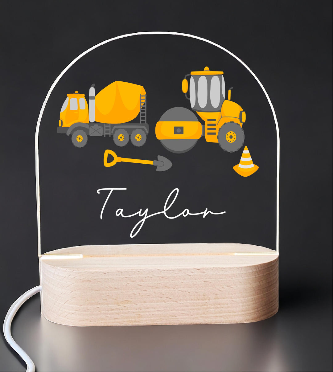 Personalized Construction Truck LED Night Light • Custom Kids Birthday Gift • Holiday Bedroom Lamp for Boys Nursery D&#233;cor
