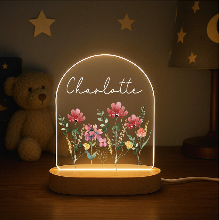 Personalized Floral Night Light, Custom Name, Kids Birthday Gift
