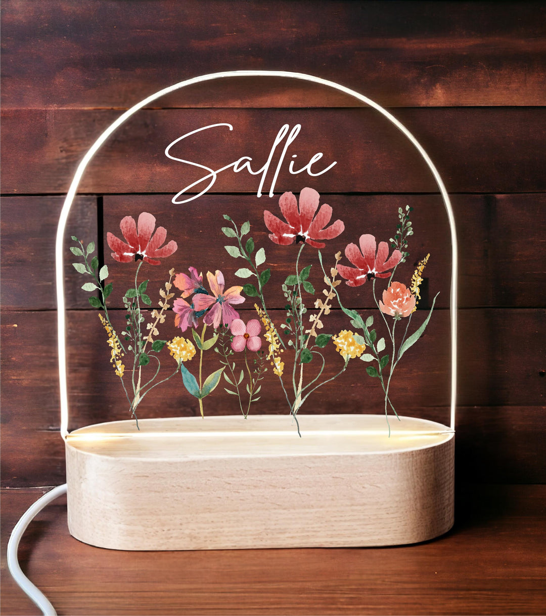 Personalized Floral Night Light, Custom Name, Kids Birthday Gift