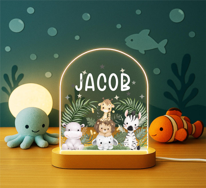 Personalized Jungle Animal LED Night Light • Custom Kids Birthday Gift • Holiday Nursery Lamp for Boys &amp; Girls Bedroom D&#233;cor