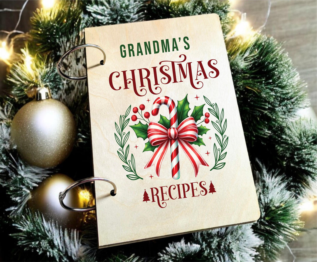 Personalized Grandma’s Christmas Recipe Book | Custom Holiday Cookbook Binder | Family Baking Gift &amp; Keepsake