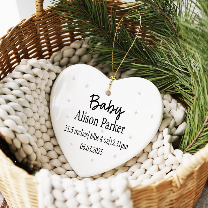 Baby Birth Stats Ornament | Personalized Heart Keepsake | Newborn Gift | Custom Name Ornament | Baby Announcement 2025