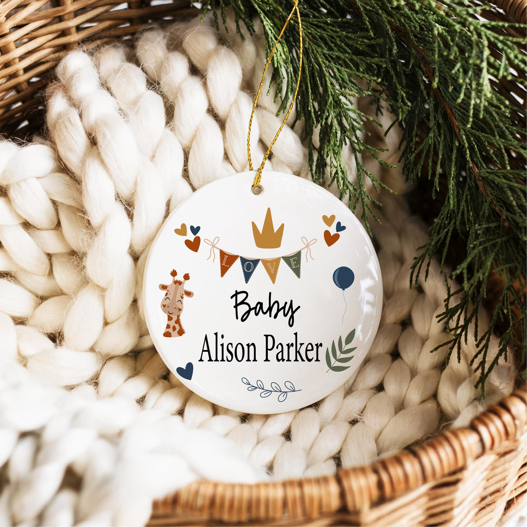 Baby Heart Ornament | Personalized Newborn Keepsake | Custom Name Ornament | Safari Nursery Gift | Baby Shower Present