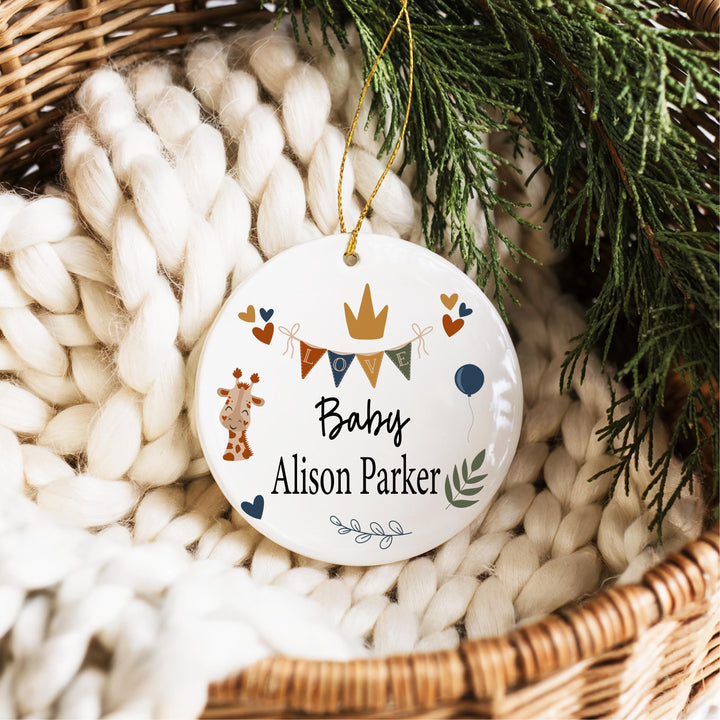 Baby Heart Ornament | Personalized Newborn Keepsake | Custom Name Ornament | Safari Nursery Gift | Baby Shower Present