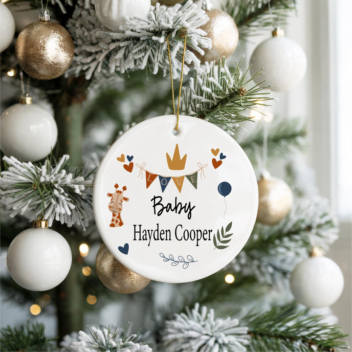 Baby Heart Ornament | Personalized Newborn Keepsake | Custom Name Ornament | Safari Nursery Gift | Baby Shower Present