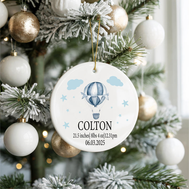 Baby Birth Stats Ornament | Personalized Hot Air Balloon Keepsake | Custom Newborn Gift | Baby Name Ornament for Boys