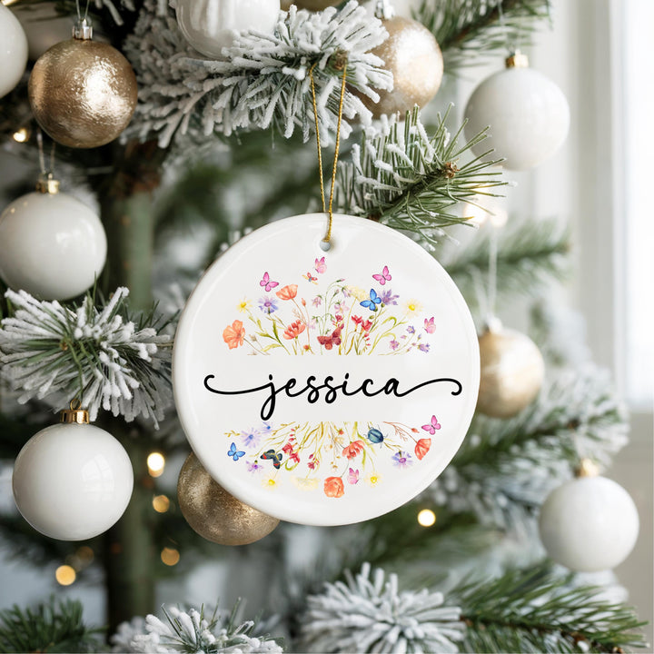 Personalized Floral Ornament | Butterfly Watercolor, Custom Keepsake
