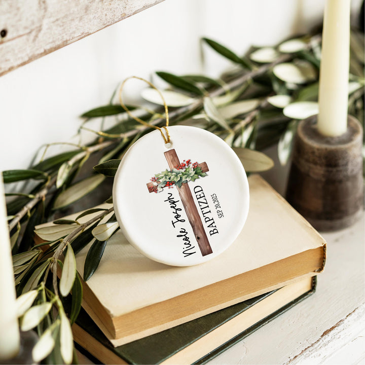 Baptism Ornament | Personalized Cross Keepsake | Custom Name Baptized Gift | Christening Ornament | Faith Gift for Baby
