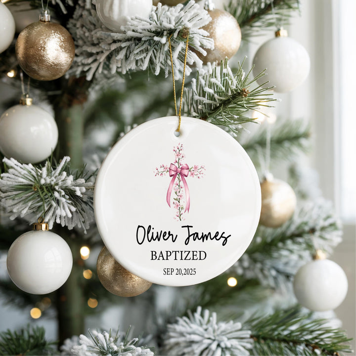 Baptism Ornament | Personalized Cross Keepsake | Baby Girl Baptized Gift | Custom Name Christening Ornament