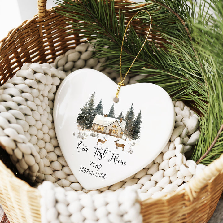 Our First Home Ornament | Personalized New Home Gift | Custom Address Keepsake | Housewarming Christmas Ornament