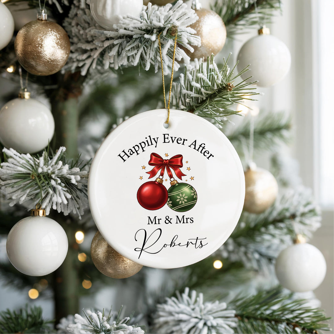 Happily Ever After Christmas Ornament – Mr &amp; Mrs Heart Ornament 2025, Newlywed Gift, Personalized Couple Ornament, Romantic Holiday Keepsake
