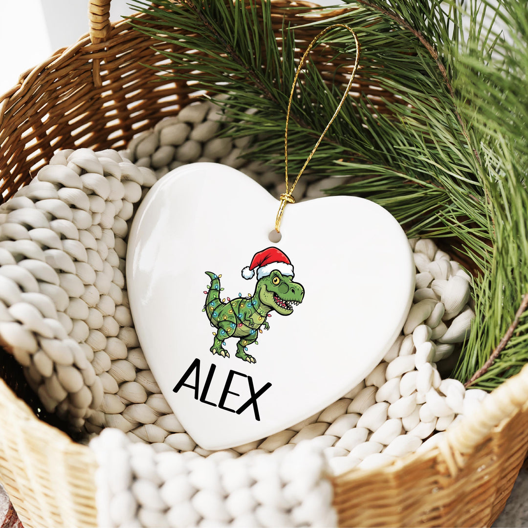 Personalized Dinosaur Ornament – Kids Christmas Ornament, Cute T-Rex with Santa Hat, Custom Name Gift for Boys, Holiday Tree D&#233;cor