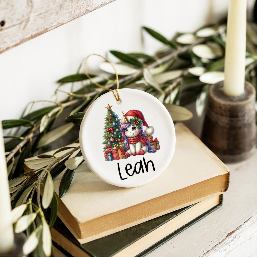 Personalized Unicorn Ornament – Custom Christmas Gift for Kids, Cute Unicorn with Tree, Name Ornament for Girls, Holiday Keepsake