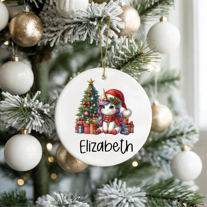 Personalized Unicorn Ornament – Custom Christmas Gift for Kids, Cute Unicorn with Tree, Name Ornament for Girls, Holiday Keepsake