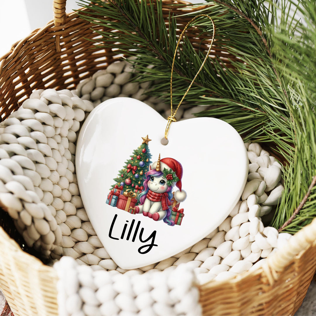 Personalized Unicorn Ornament – Custom Christmas Gift for Kids, Cute Unicorn with Tree, Name Ornament for Girls, Holiday Keepsake