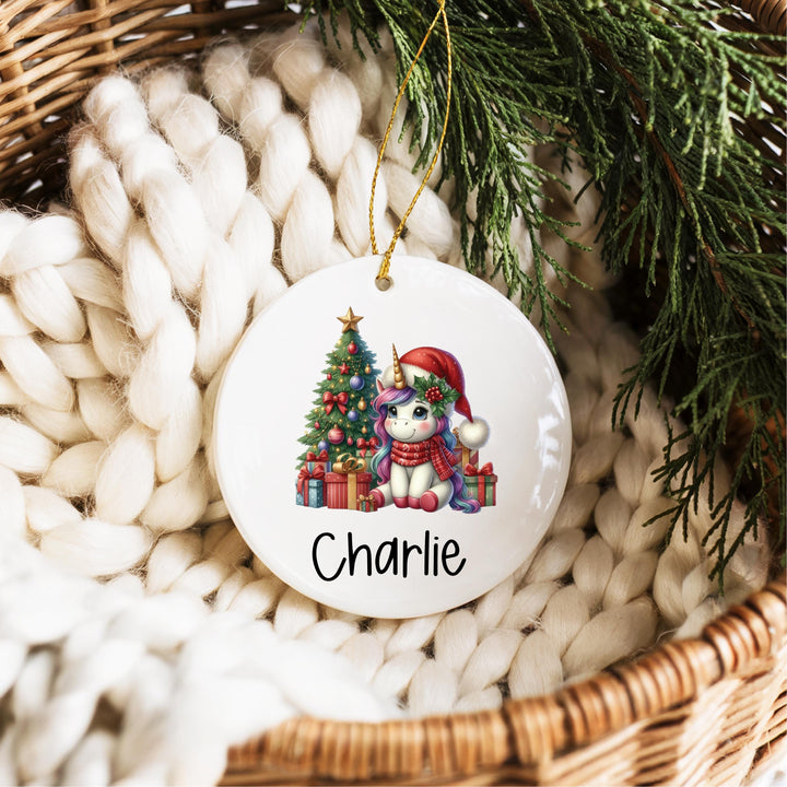 Personalized Unicorn Ornament – Custom Christmas Gift for Kids, Cute Unicorn with Tree, Name Ornament for Girls, Holiday Keepsake
