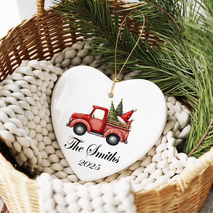 Personalized Red Truck Ornament – Family Christmas Ornament 2025, Custom Name Holiday Keepsake, Rustic Farmhouse Xmas Tree D&#233;cor
