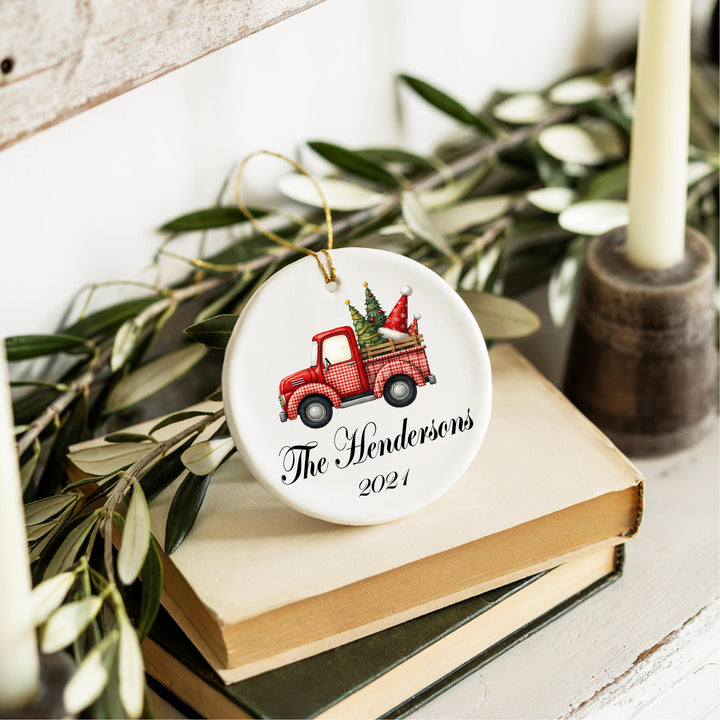 Personalized Red Truck Ornament – Family Christmas Ornament 2025, Custom Name Holiday Keepsake, Rustic Farmhouse Xmas Tree D&#233;cor