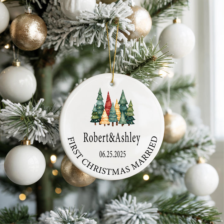 Personalized Couple Ornament with Date, Custom Name Wedding Gift, Rustic Holiday Keepsake