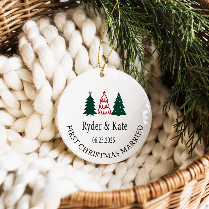 Personalized First Christmas Married Ornament, Newlywed Holiday Keepsake