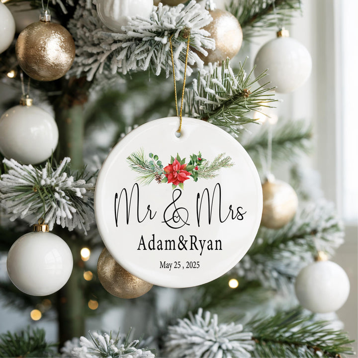 Personalized Mr &amp; Mrs Ornament 2025 – Newlywed Christmas Keepsake