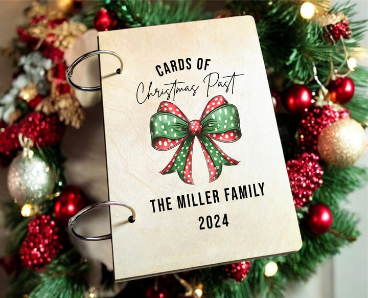 Personalized Christmas Card Holder Binder, Wooden Keepsake Album