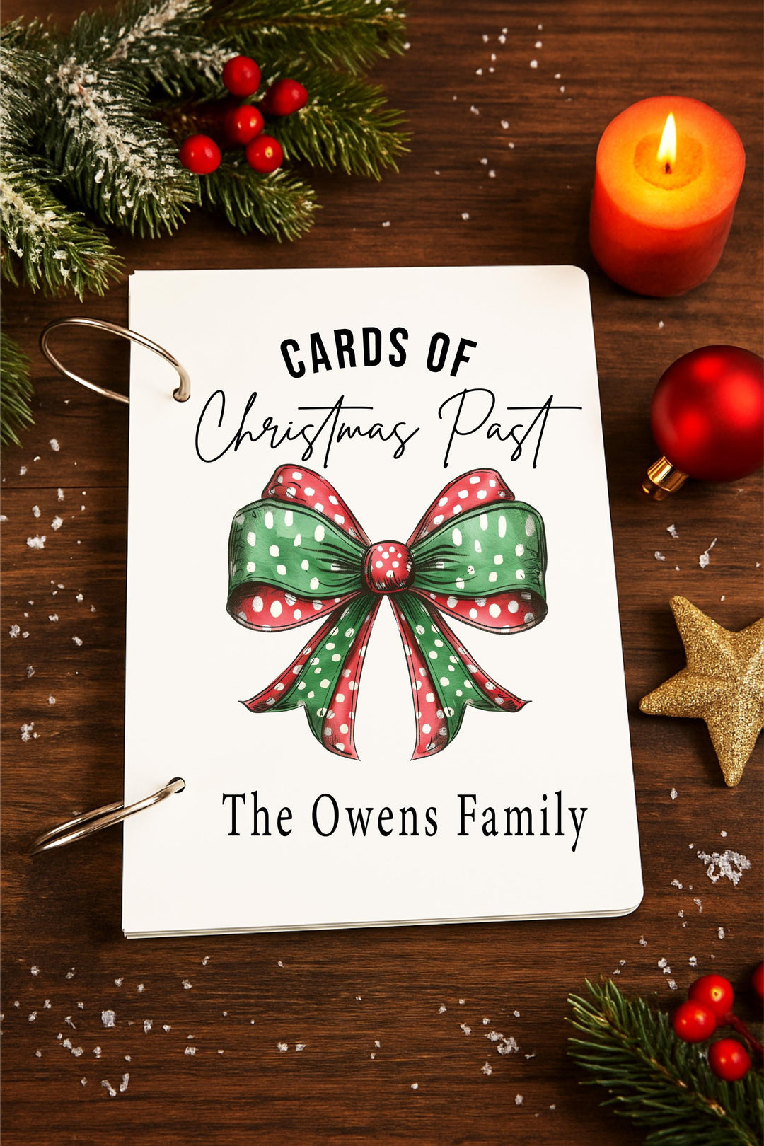 Christmas Card Holder Binder – Personalized Family Holiday Keepsake Album – Wooden Greeting Card Storage Organizer