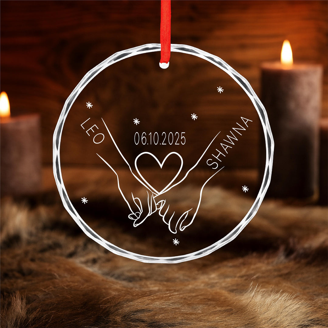 Personalized Glass Couple Ornament |&nbsp;Engraved Hands &amp; Heart | Custom Wedding or Anniversary Gift 2025