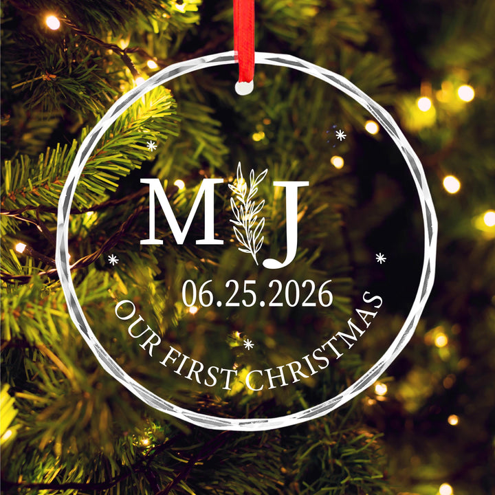 Our First Christmas Glass Ornament – Personalized Laser Engraved Couple Keepsake