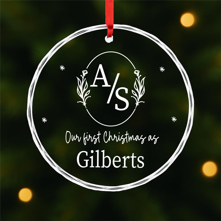 Personalized First Christmas Ornament – Engraved Glass Newlywed Couple Gift