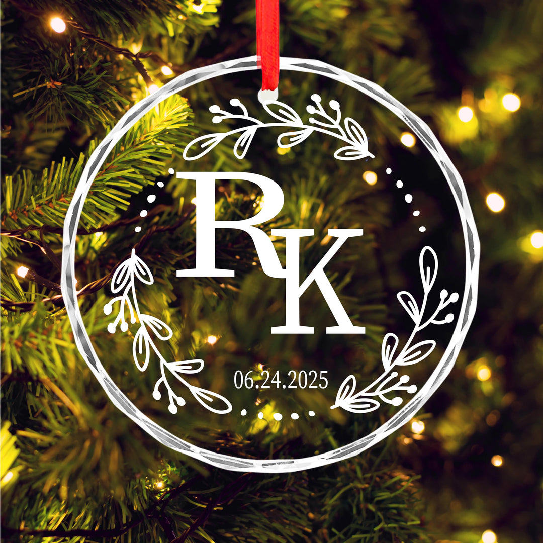 Personalized Couple Initials Glass Ornament – Newlywed Wedding Keepsake