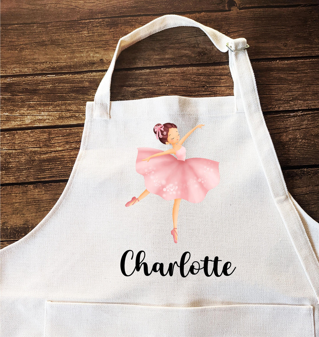Personalized Ballerina Apron – Custom Name Apron for Girls, Ballet Gift, Pink Tutu Dance Apron for Kids, Baking or Art Activity Apron