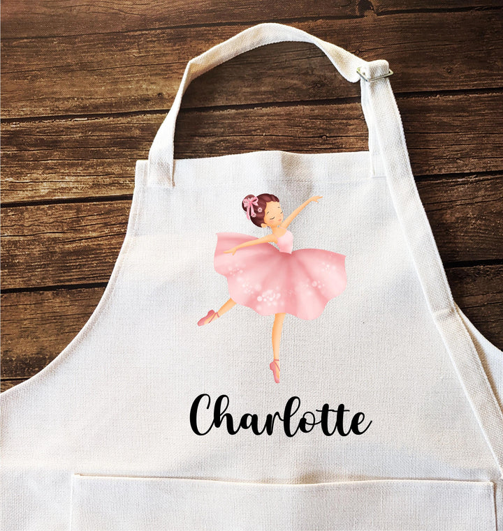 Personalized Ballerina Apron – Custom Name Apron for Girls, Ballet Gift, Pink Tutu Dance Apron for Kids, Baking or Art Activity Apron