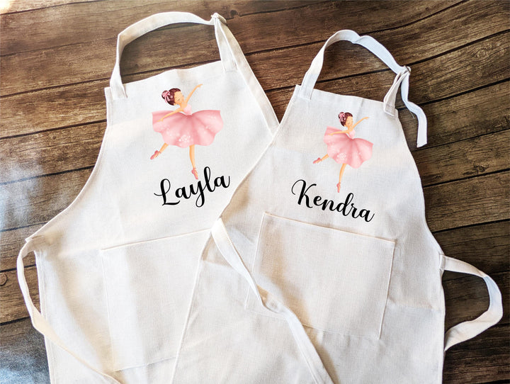 Personalized Ballerina Apron – Custom Name Apron for Girls, Ballet Gift, Pink Tutu Dance Apron for Kids, Baking or Art Activity Apron