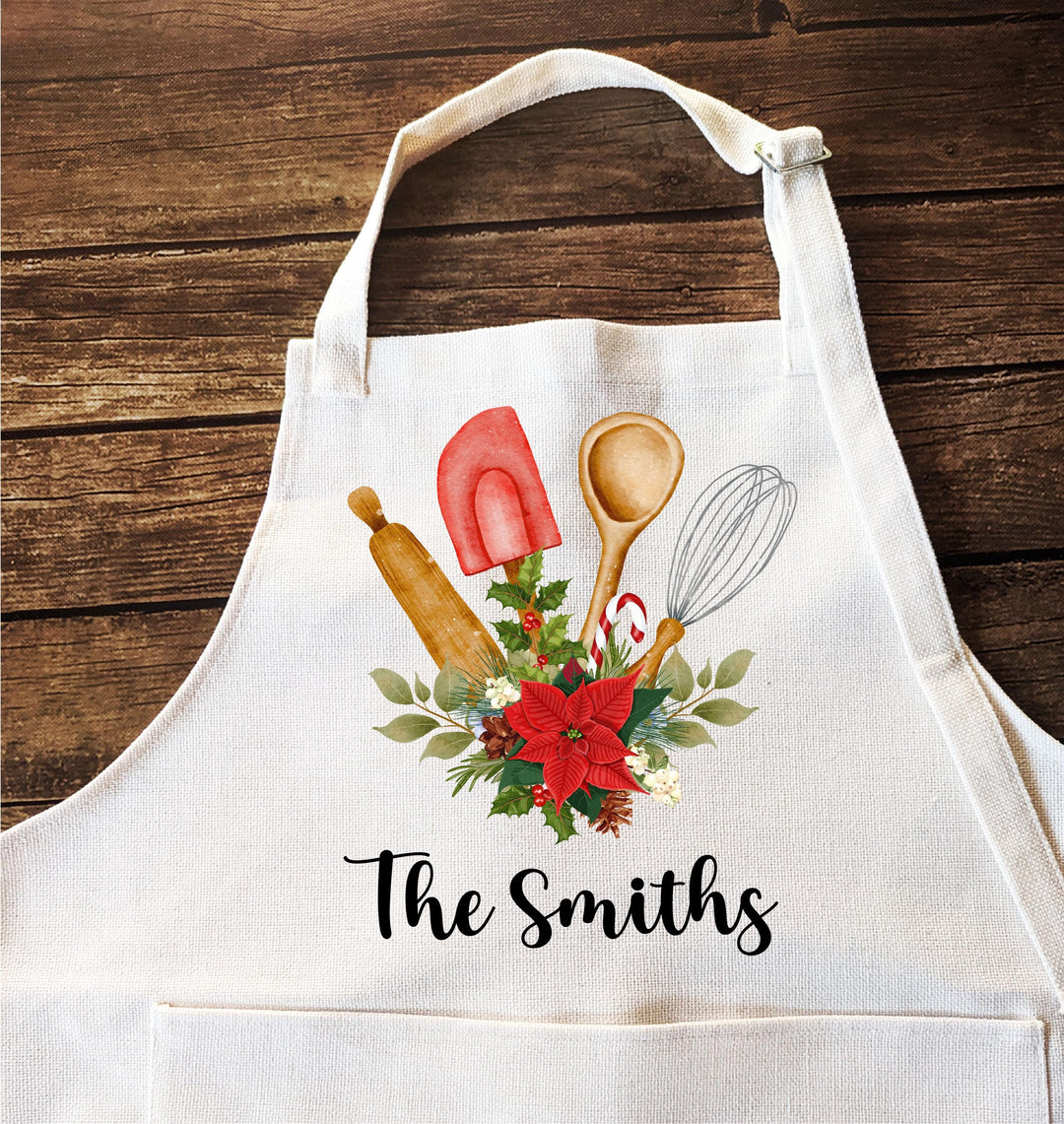 Personalized Poinsettia Christmas Apron with Name