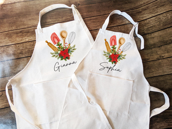 Personalized Poinsettia Christmas Apron with Name