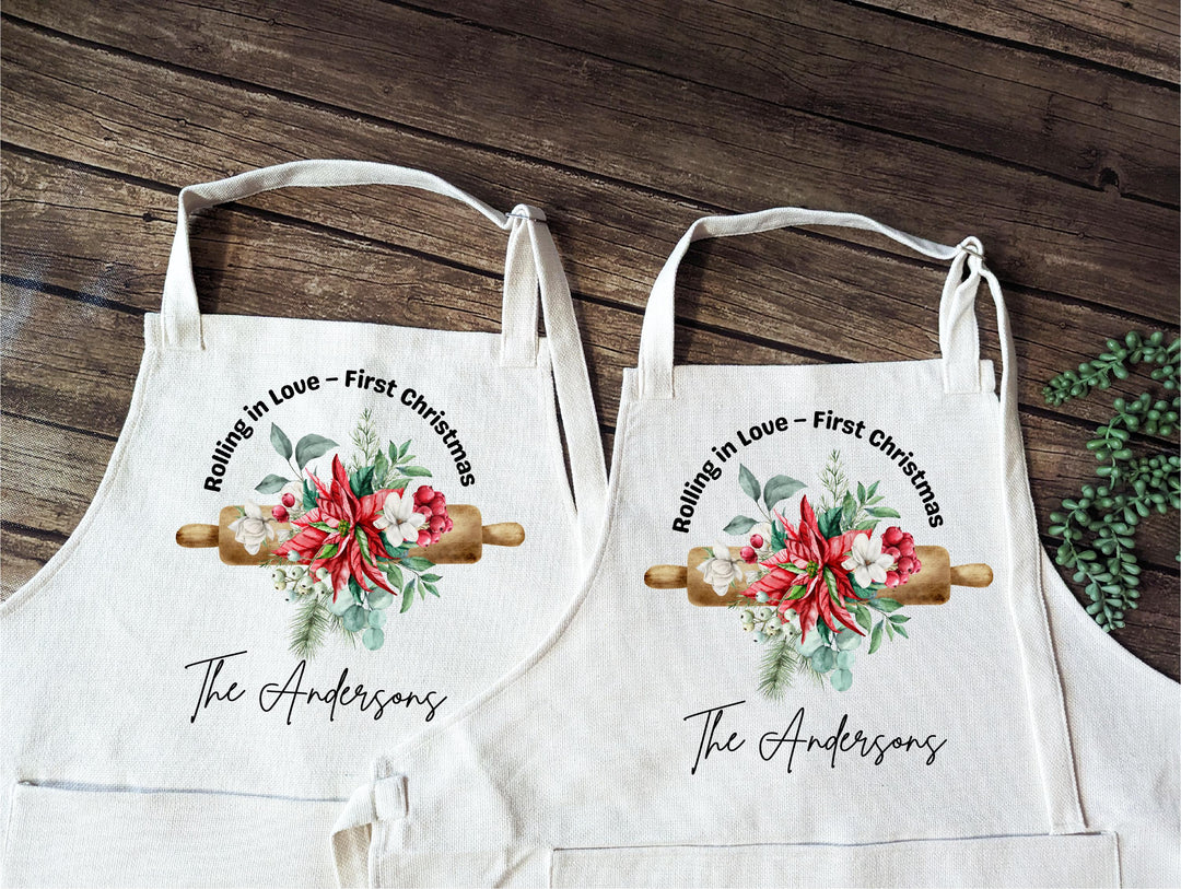 Personalized Couple Christmas Apron Set – Rolling in Love
