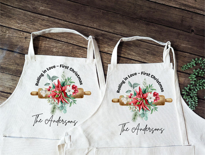 Personalized Couple Christmas Apron Set – Rolling in Love
