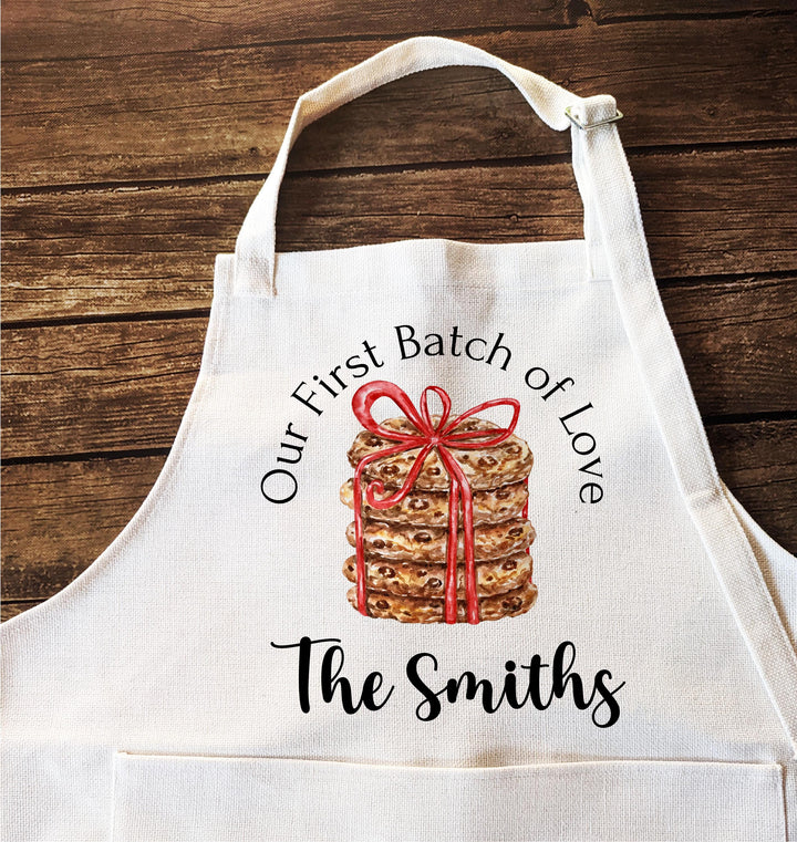 Our First Batch of Love Aprons with Cookie Design, Engagement or Bridal Shower Gift for Newlyweds