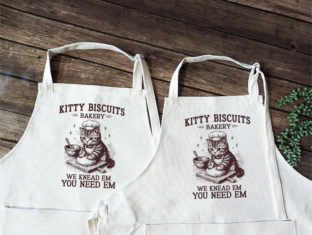 Funny Cat Apron – Kitty Biscuits Bakery, We Knead ’Em You Need ’Em&nbsp;Cat Lover Apron, Cute Baking Gift for Cat Moms &amp; Bakers