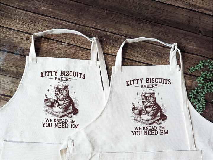 Funny Cat Apron – Kitty Biscuits Bakery, We Knead ’Em You Need ’Em&nbsp;Cat Lover Apron, Cute Baking Gift for Cat Moms &amp; Bakers