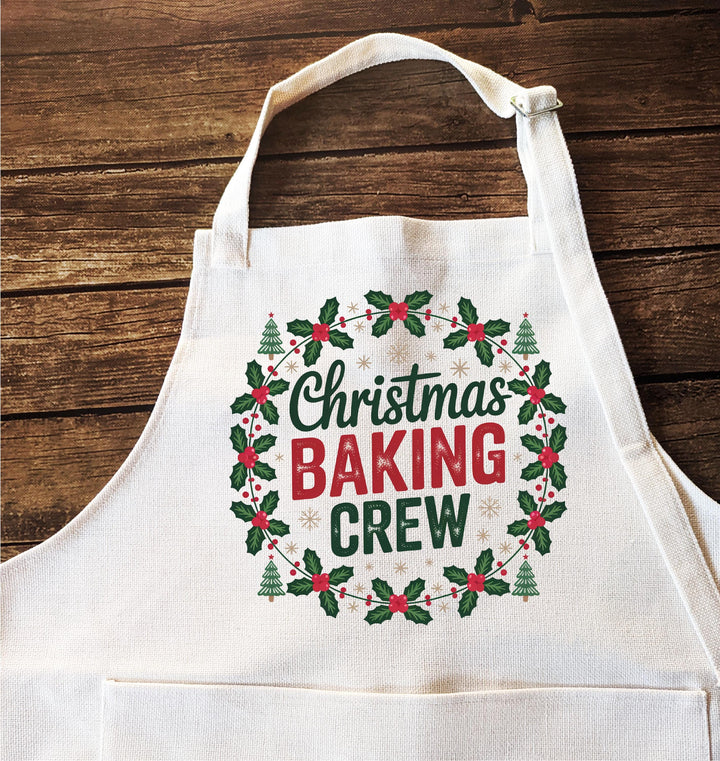 Christmas Baking Crew Apron – Festive Holiday Apron for Family Baking, Cookie Decorating, or Christmas Kitchen Gift for Bakers
