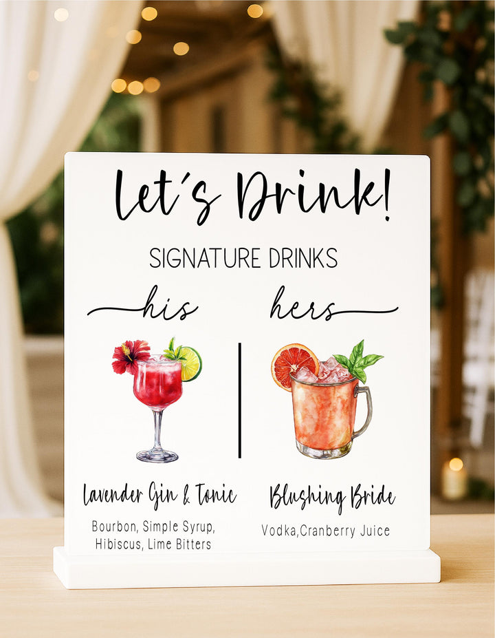 Personalized Wedding Signature Drink Sign - His & Hers Bar Decor