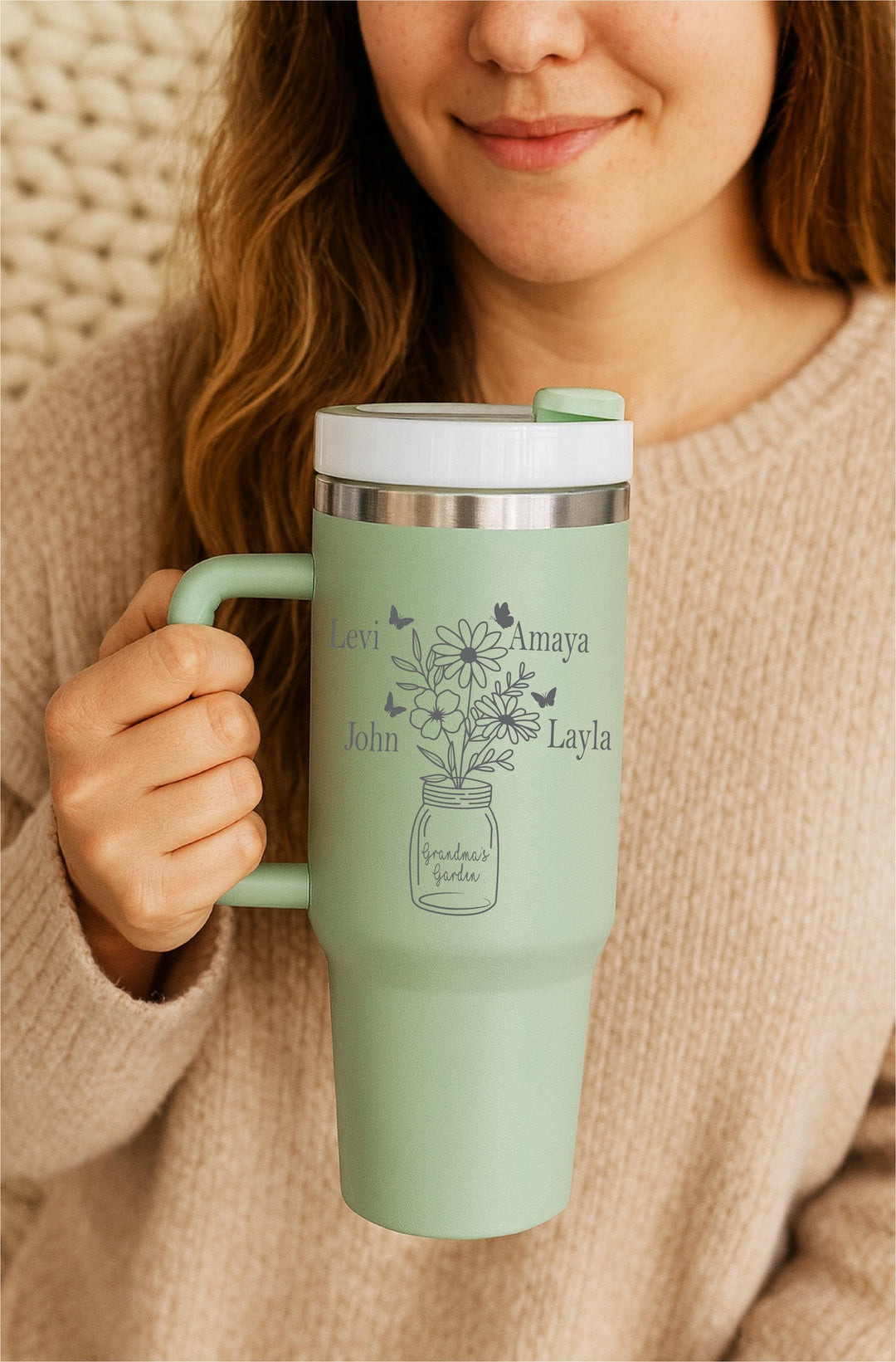 Grandma’s Garden Personalized Tumbler with Grandkids’ Names – Christmas, Birthday, or Mother’s Day Gift Mother-in-Law Gift