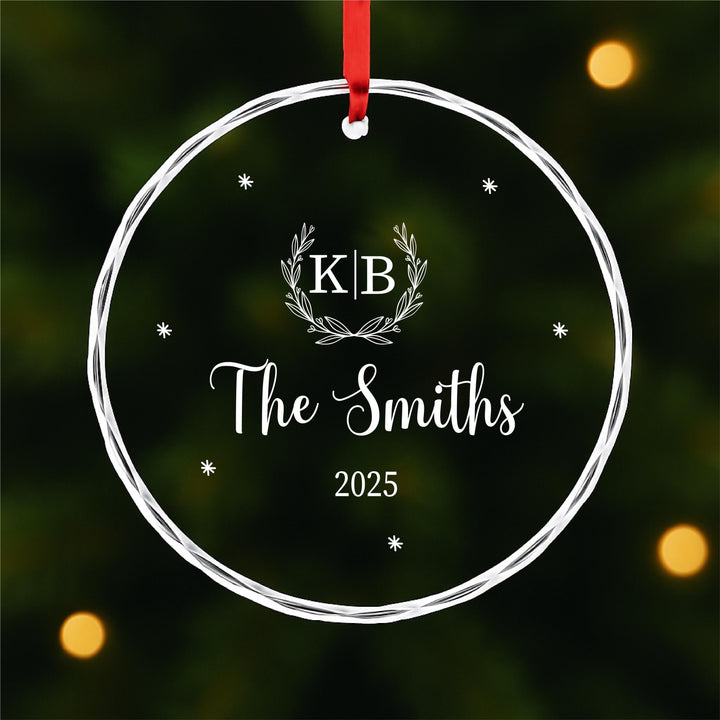 Personalized Family Name Ornament 2025 – Custom Glass Keepsake with Initials, Holiday Gift for Newlyweds, Couple or Family