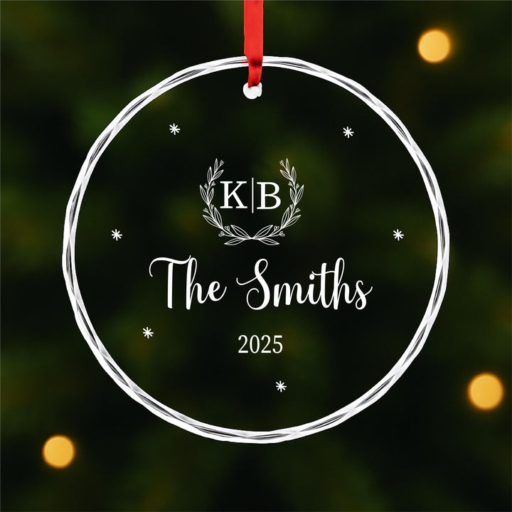 Personalized Family Name Ornament – Custom Glass Keepsake with Initials